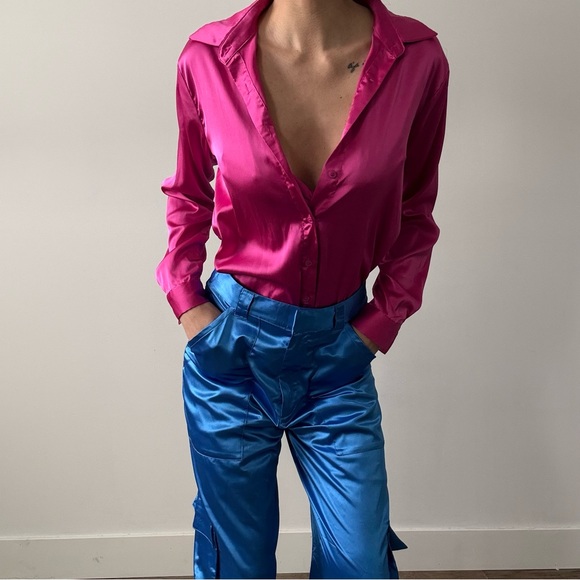 Simons Tops - Simons Cellecci Pink Satin/Silk Blouse including matching bralette